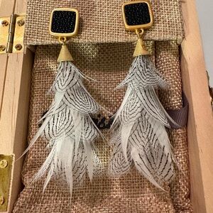 Brackish Gault Pheasant Feathers and Stingray post earrings 
New in box